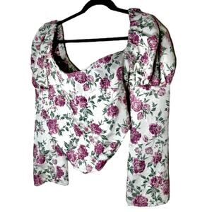 Olivia Rose The Label Cream Pink Green Floral Square Neck Puff Sleeve Crop XL